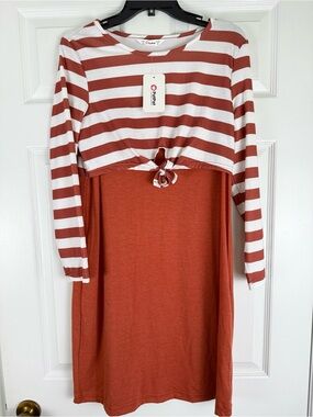 NWT Patpat Burnt Orange & White Striped Knit Dress Small